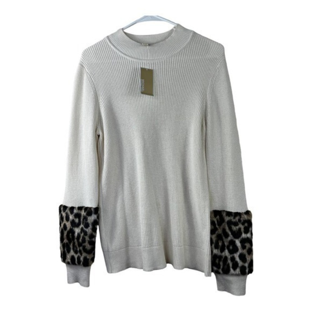 Michael Kors Women Sweater Animal Leopard Sleeve Size M - Picture 7 of 9